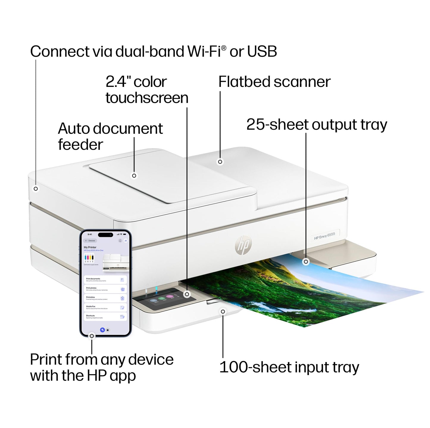 HP Envy 6555 Wireless All-in-One Color Inkjet Printer, Print, Scan, Copy, Duplex Printing Best-for-Home, 3 Month Trial of Instant Ink Included