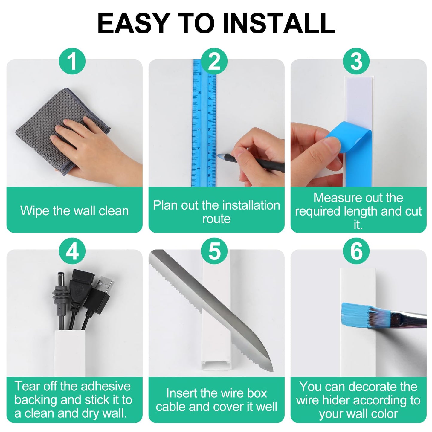 Rindion Cord Hider, 85.2in TV Cable Hider, Cord Covers for Wires on Wall, Wire Covers for Cords on Wall, Self-Adhesive Wire Hider for TV on Wall Cable