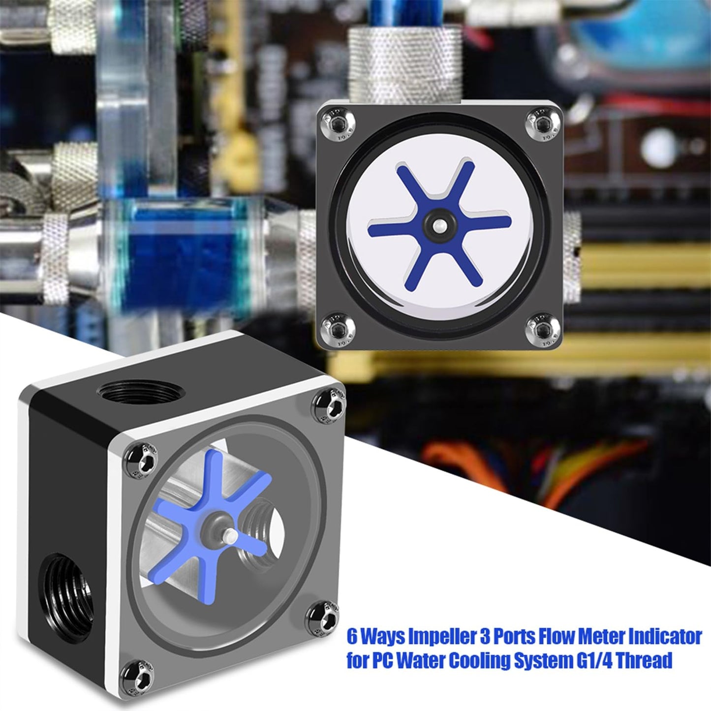 Lazmin 3 Way Water Cooling Indicator, Water Sensor 6 Impeller 3 Ways Meter for PC Water Cooling System
