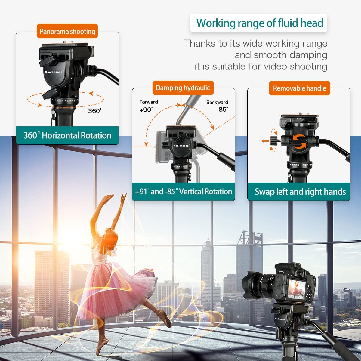 Extendable Camera Aluminum Monopod with Fluid Head and Foldable Tripod Base for DSLR Camera.Max Height 148cm / 58 inch. Payload up to 3kg/6.6lbs