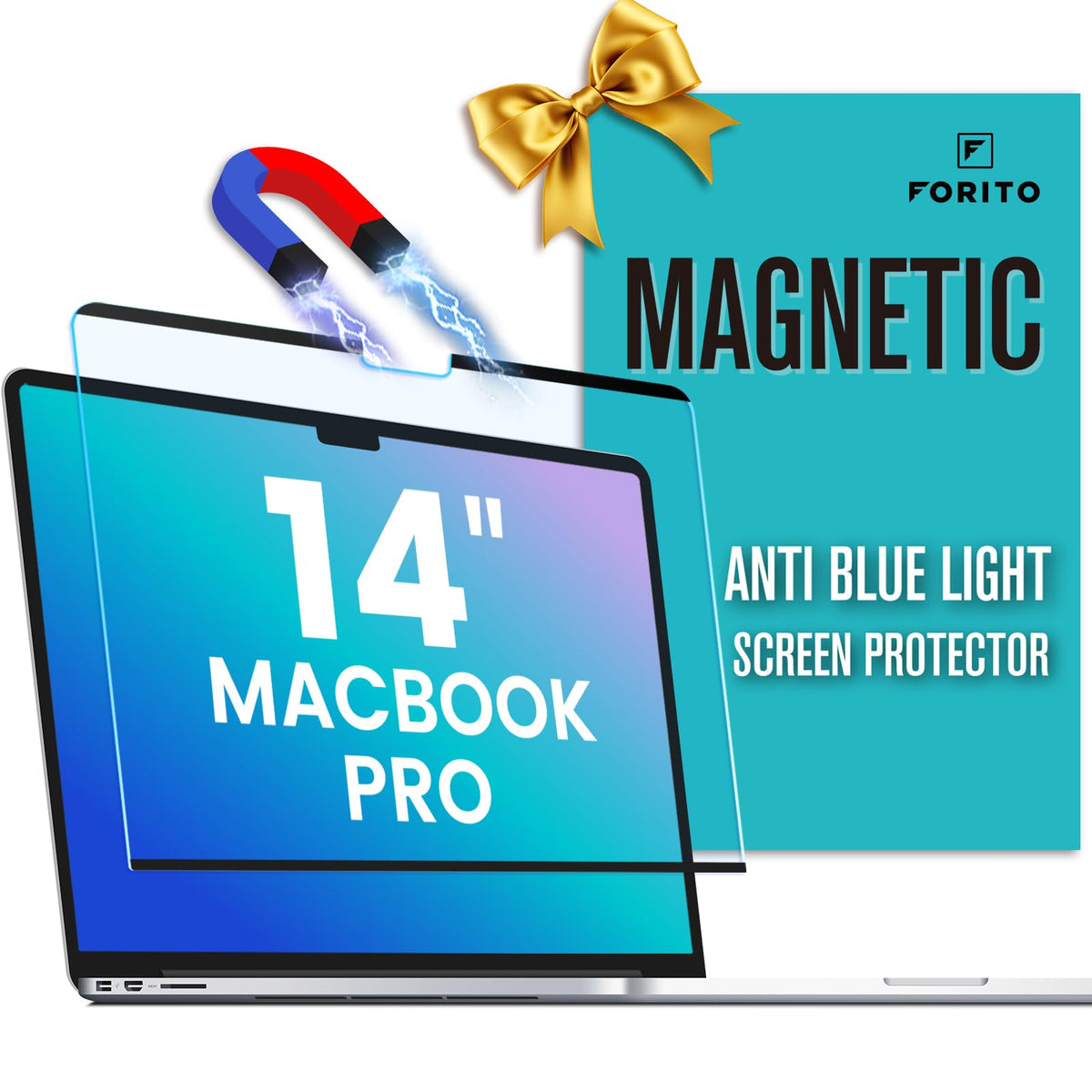F FORITO Magnetic Anti Blue Light Screen Protector Compatible with MacBook Pro 14 inch (2025-2021, M5 M4 M3 M2 M1), Bubble-Free Install, Removable