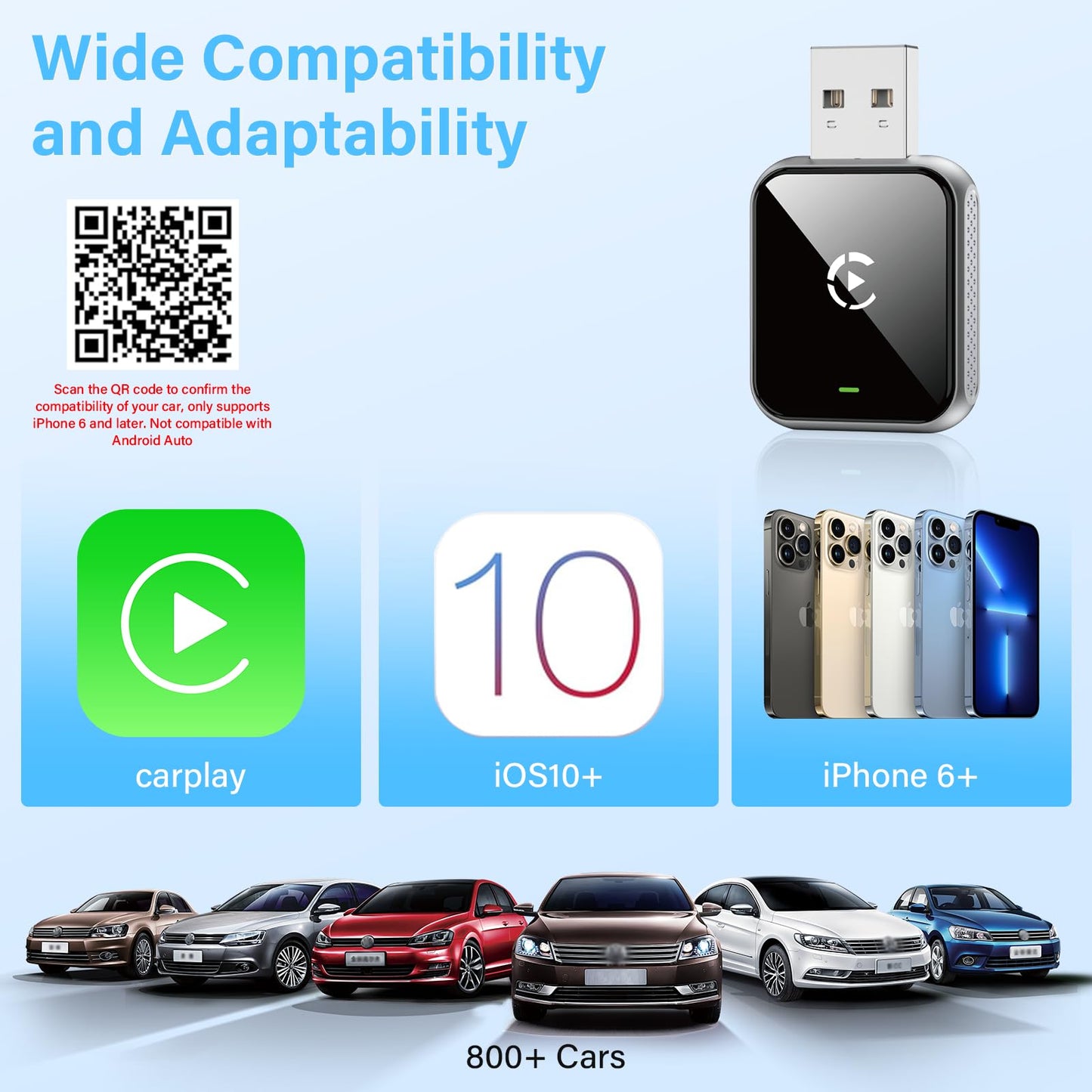 Astrulume Mini Wireless CarPlay Adapter, 2026 Upgraded iPhone Connect, Black Mirror Wireless and Bluetooth Adaptor, Plug&Play, No Delay & Stable