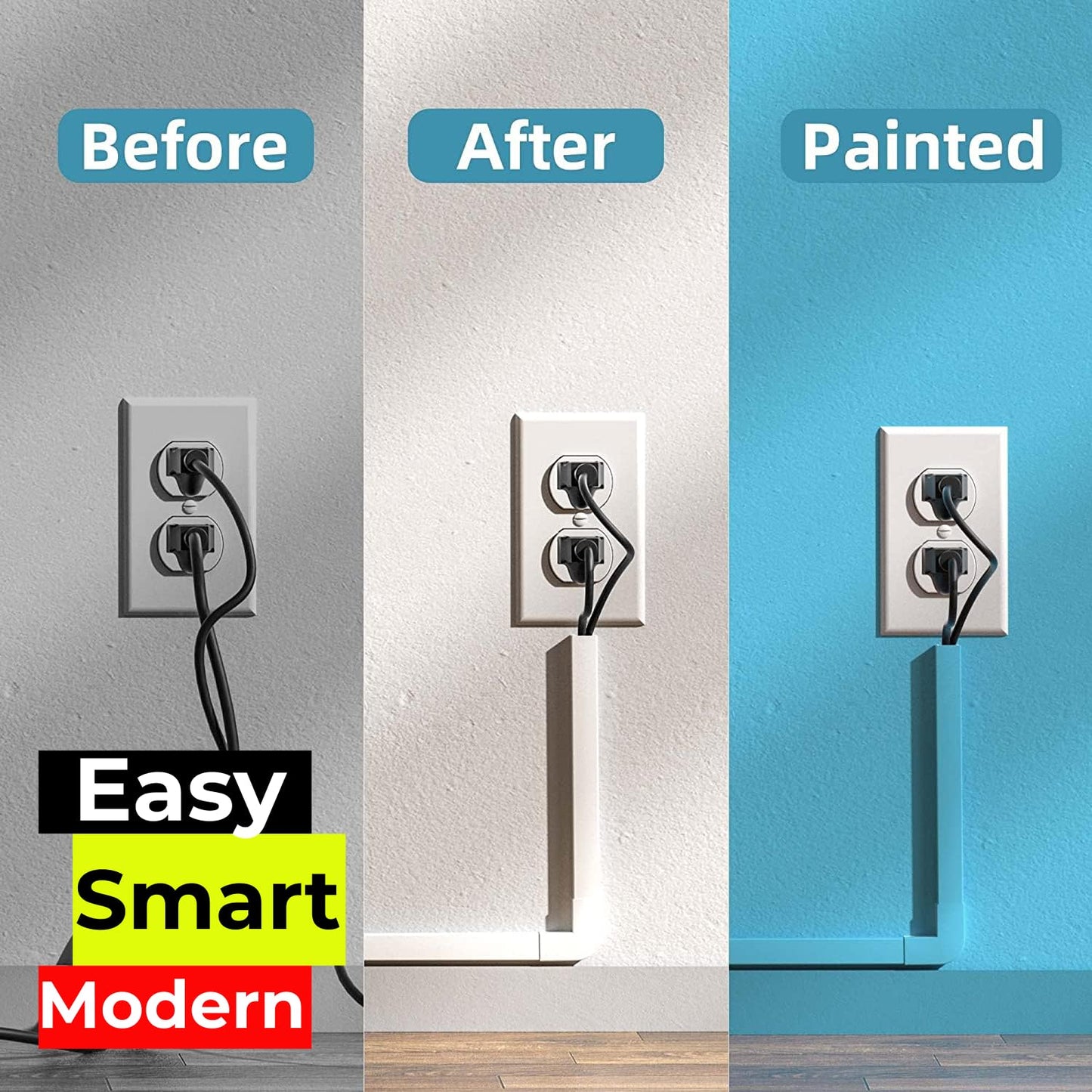 Cable Management Kit | 157" Cord Hider Kit | 10 Pcs x 15.7in Paintable Cable Raceway with Connectors | T & L Corners | Inside & Outside Elbows | Home