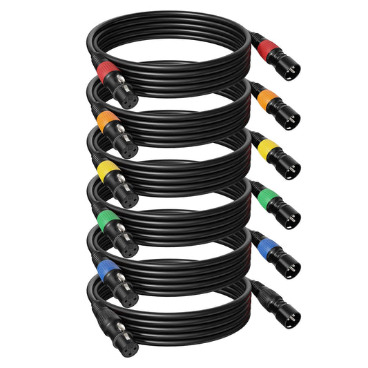 Tnlaile 6 Pack 10ft Color-Coded XLR Cables (Male to Female), OFC Microphone Cable for Recording Mixer, Amplifier, Podcast, Stage & Studio Pro Audio
