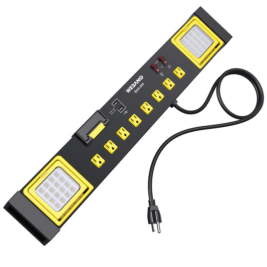 WEBANG Heavy Duty Metal Power Strip Surge Protector with 8 Outlets,2 USB Ports, Led Worklight, 15A Circuit Breaker, Wall Mount, UL Listed