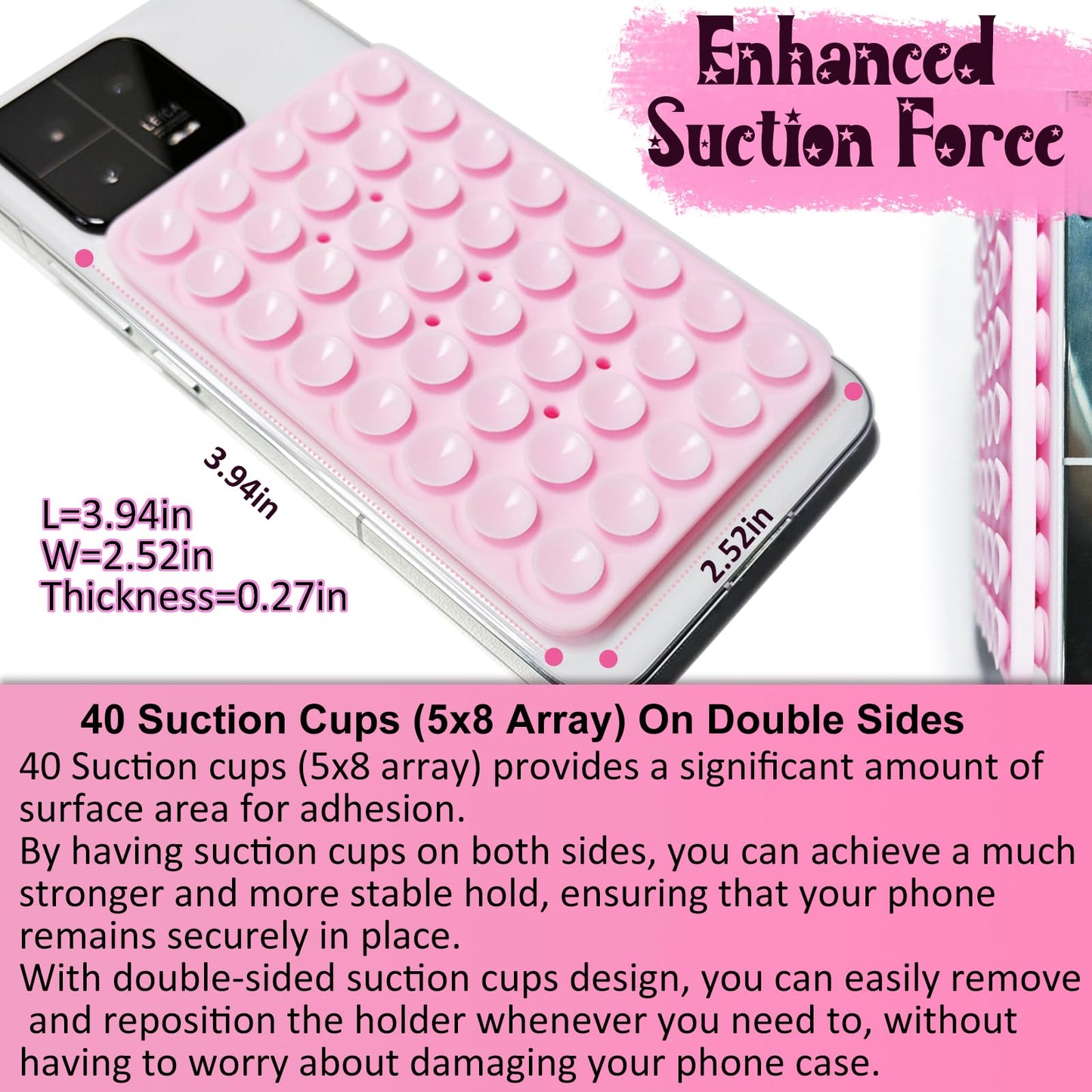 Anteel 2 Pack Silicone Suction Cup Phone Case Mount Double Sided, Hands-Free Silicon Phone Grip with Higher Suction Power for Selfies and Videos, Non