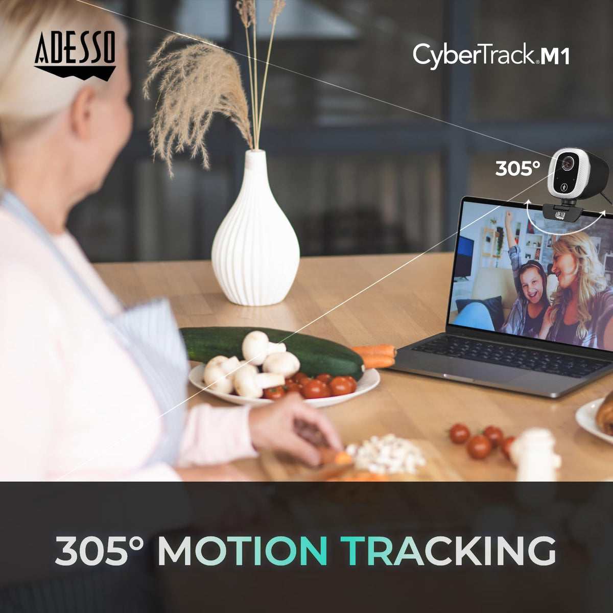 Adesso CyberTrack M1 1080P USB Webcam, 305° Auto Tracking