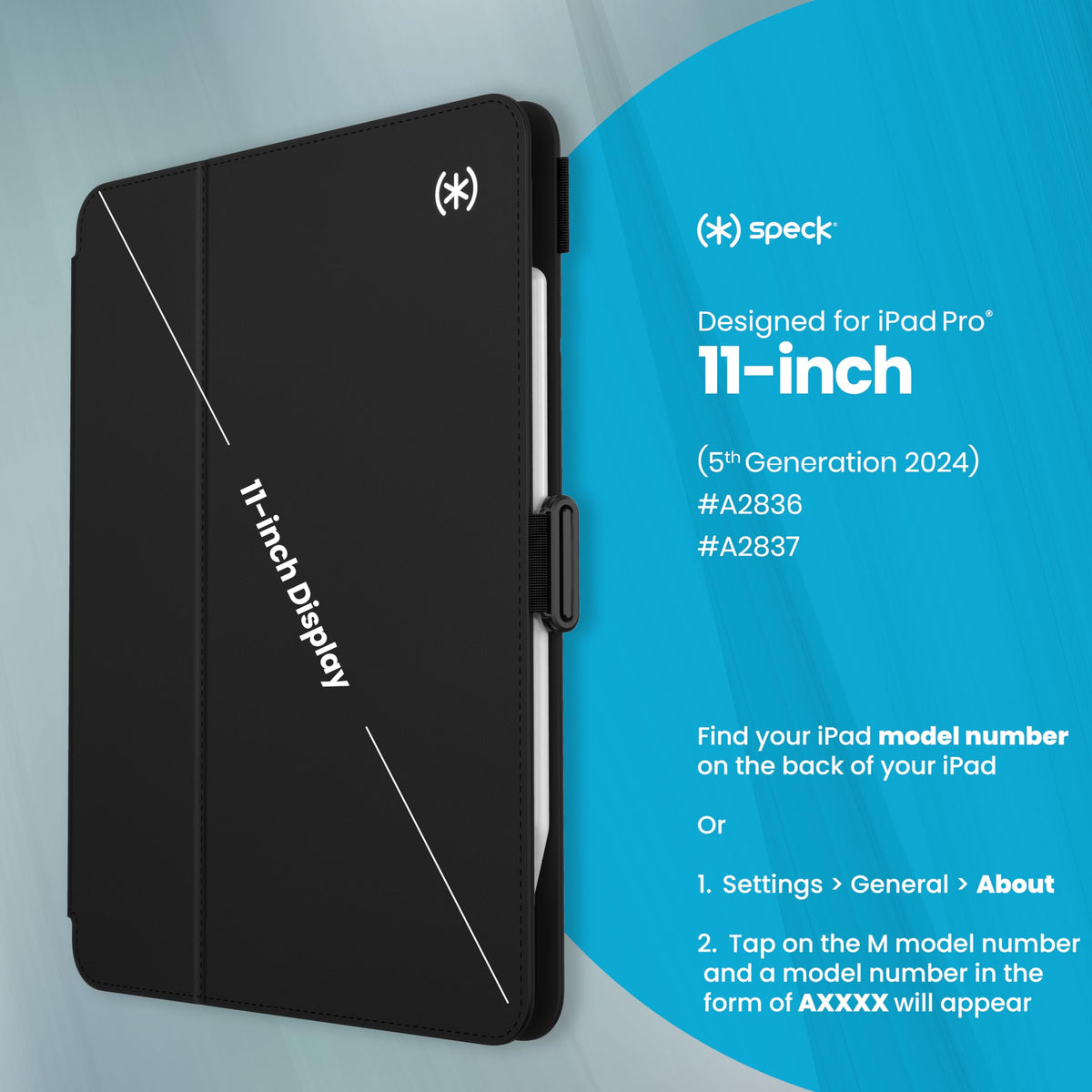 Speck New iPad Pro 11 Inch Case (2024 Model, 5th Gen) - with Pencil Holder, Drop & Camera Protection, Slim Multi Range Stand, Balance Folio, No