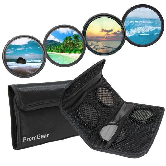 PremGear 49mm 5-in-1 Lens Filter Kit Includes; UV (Ultraviolet), ND8, Warming, CPL (Circular Polarizer) for Camera Lenses with 49mm Size Threads +