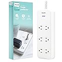 Philips 6-Outlet Surge Protector with Multiple Outlets, 8 Ft, Braided Cord,1080 Joules, Adapter-Spaced, White, SPC6066WB/37