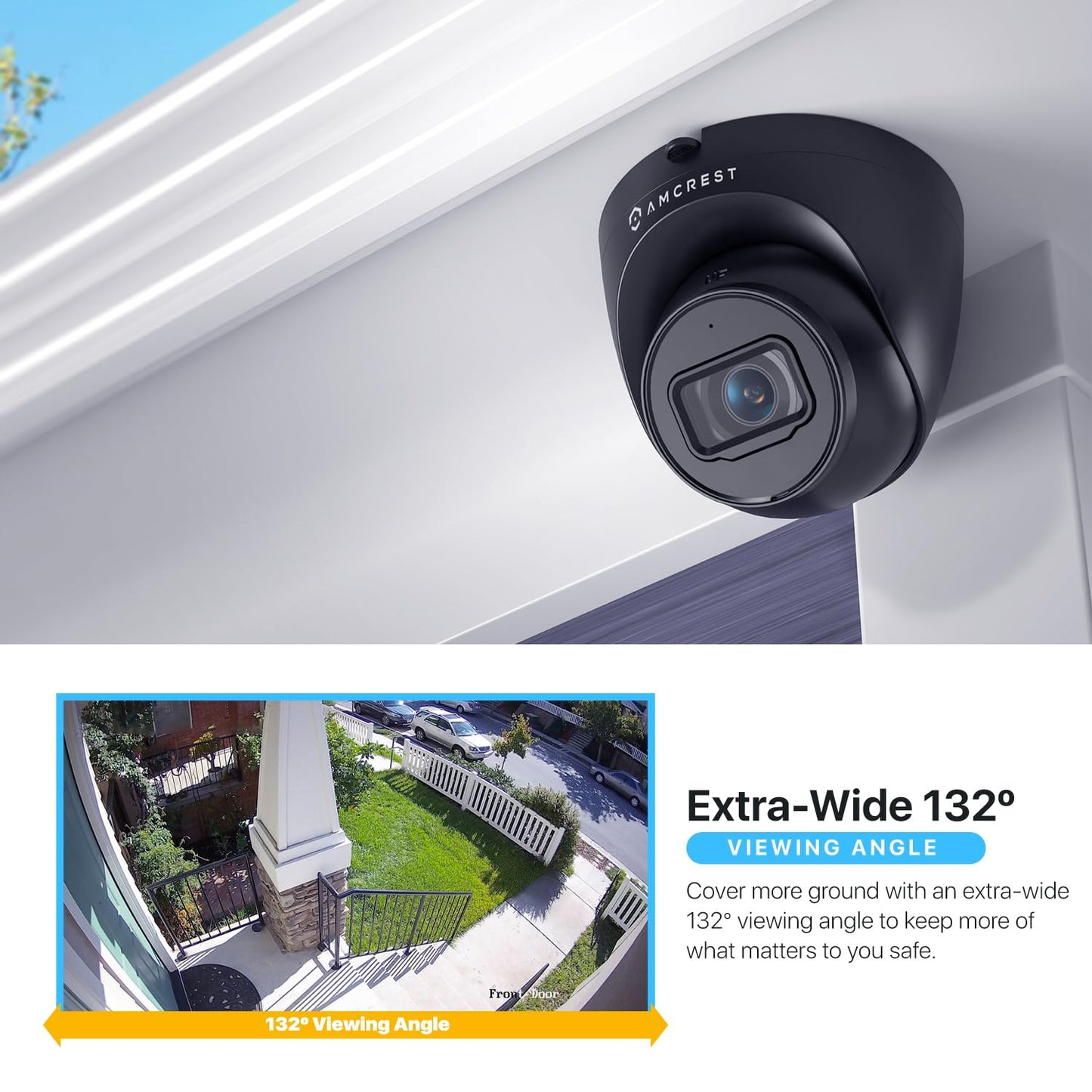 Amcrest 5MP Turret POE Camera, UltraHD Outdoor IP Camera POE with Mic/Audio, 5-Megapixel Security Surveillance Cameras, 98ft NightVision, 132° FOV