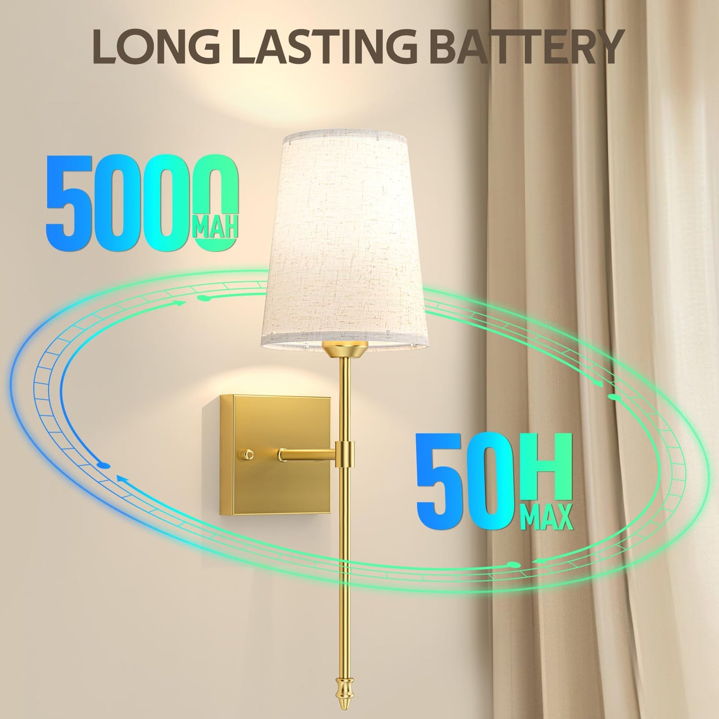 Battery Operated Wall Sconce Set of 2, Gold Rechargeable Dimmable RGB Wireless Wall Sconce with Remote, 5000mAh Indoor Wall Lamp Lights 15 Colors