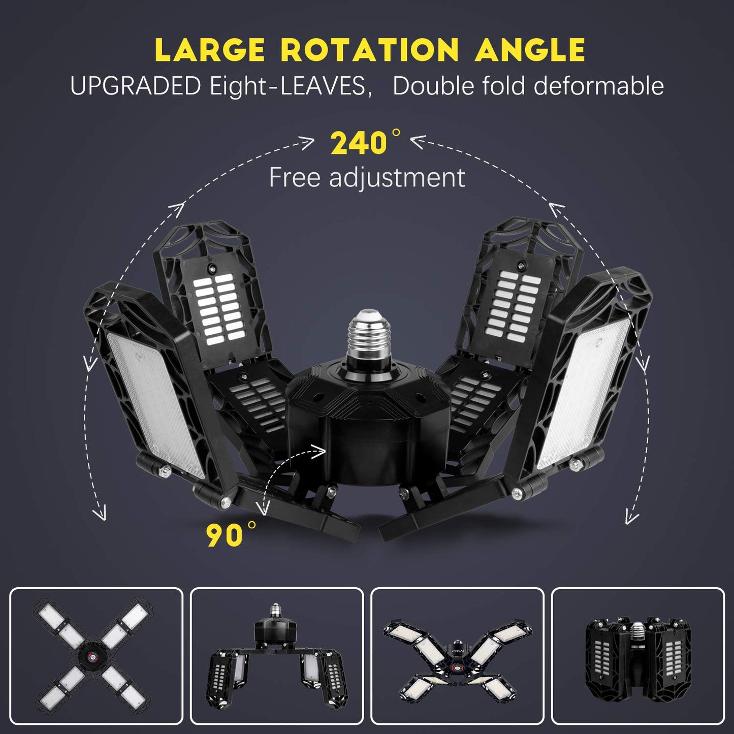 PINSAI 2 Pack LED Garage Light,Super Bright Screw in E26/E27 Ceiling Shop Work Lamp, 200W 20000 Lumen Deformable Basement Bulb Fixture with 8