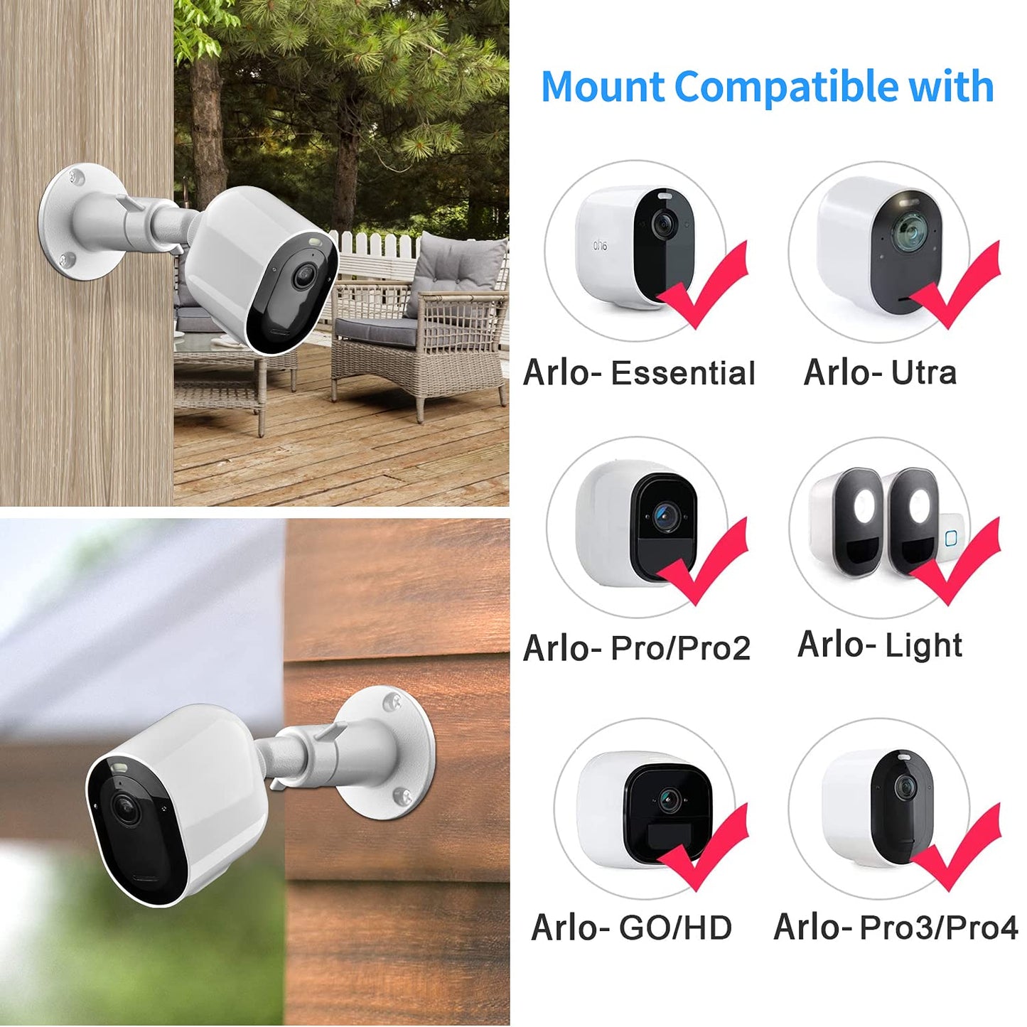 Security Camera Universal Mounting Bracket,Adjustable Indoor/Outdoor Security Wall Metal Bracket, Compatible with Arlo Pro/Pro 2/Pro 3/Pro