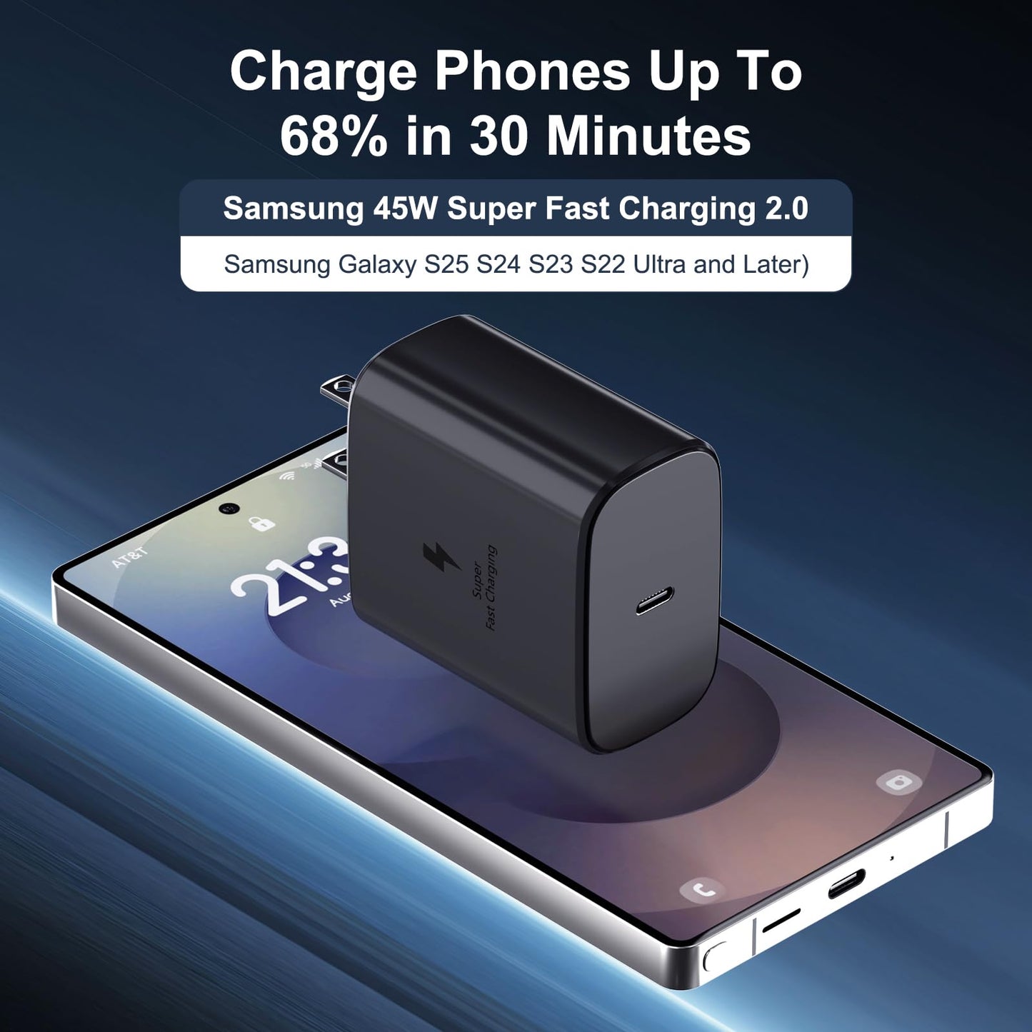 Samsung 45W USB C Fast Charging Block Type C Wall Plug Charging Brick for Samsung Galaxy S26/S26 Ultra/S26+/S25 Ultra/S25/S25+/S24