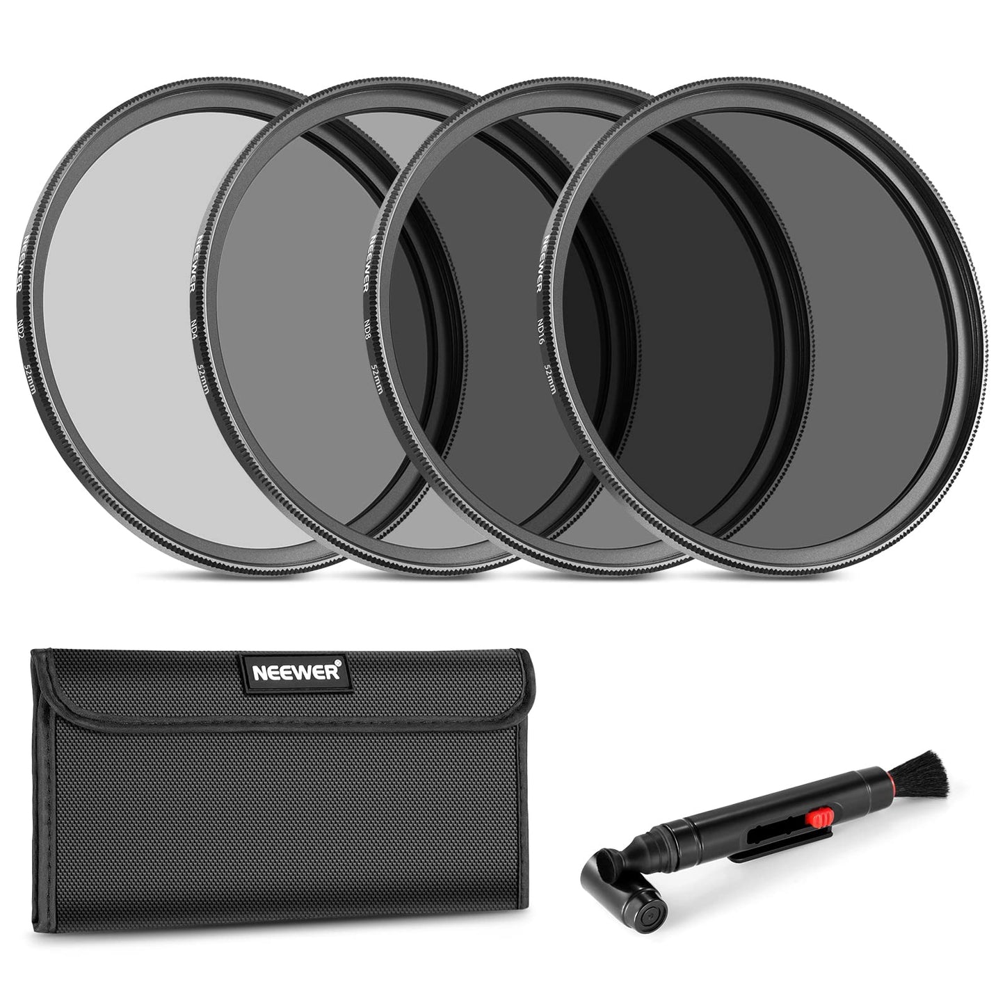 NEEWER 52mm ND Lens Filter Kit: ND2 ND4 ND8 ND16, Lens Cleaning Pen, Filter Pouch Neutral Density Filter and Accessory Kit Compatible with Canon Nikon