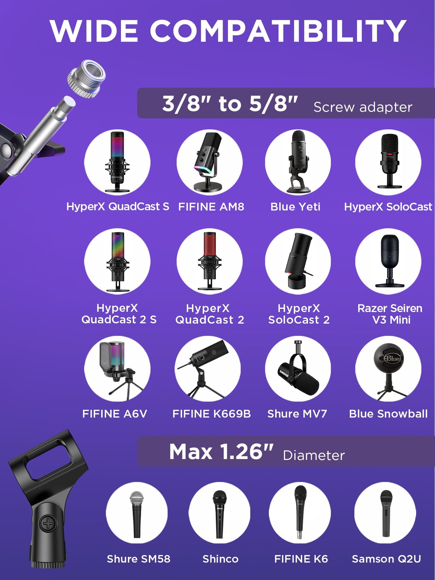 InnoGear Microphone Stand Mic Boom Arm for Blue Yeti HyperX QuadCast S SoloCast Snowball Fifine K669B and other Mic, with Shock Mount Windscreen Pop
