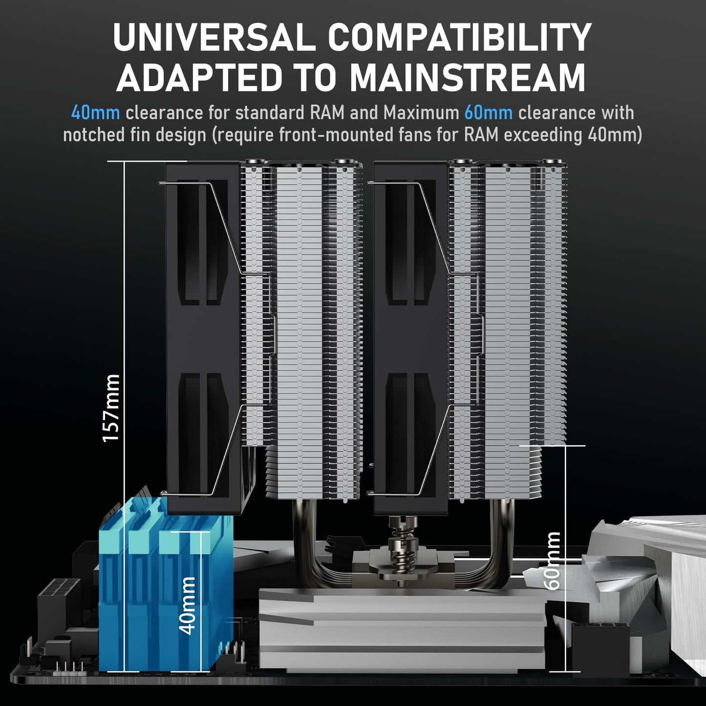 Kalemax CPU Cooler, Dual-Tower, 6×6mm Heat Pipes CPU Cooling, Dual 120mm ARGB PWM Fans, 2000RPM Speed, for AMD AM4/AM5/; Intel LGA