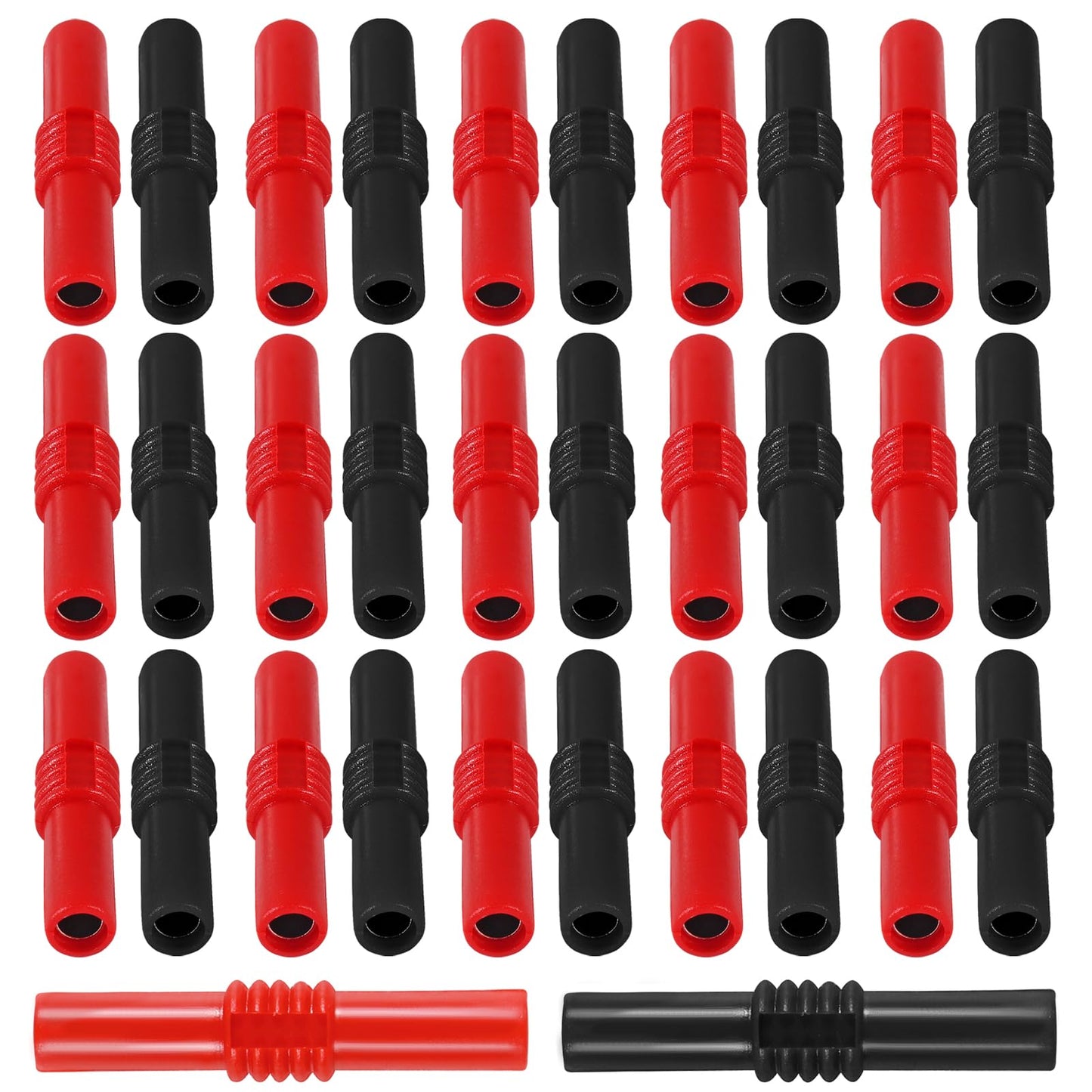 32PCS Banana Plug Jack Socket Connectors 4mm Insulated Female to Female Banana Socket Connector for 4MM Banana Plug Extension Adapter(Red and Black)