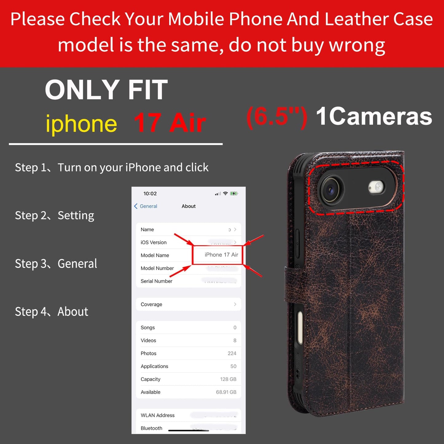 RMAWRAD Leather Case Compatible with iPhone 17 Air Wallet 6.5"