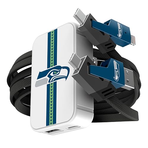 SOAR NFL Slim Wall Charger and 4 in 1 Multi Charging Cable, Seattle Seahawks