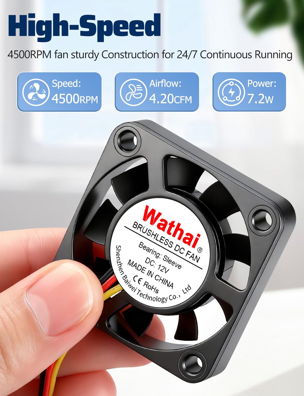 Wathai 2 pcs 40mm x 10mm DC Brushless Fan 12V 3Pin Cooling for 3D Printing, PC Computer Case, CPU Replacement, Graphics Card, Raspberry PI