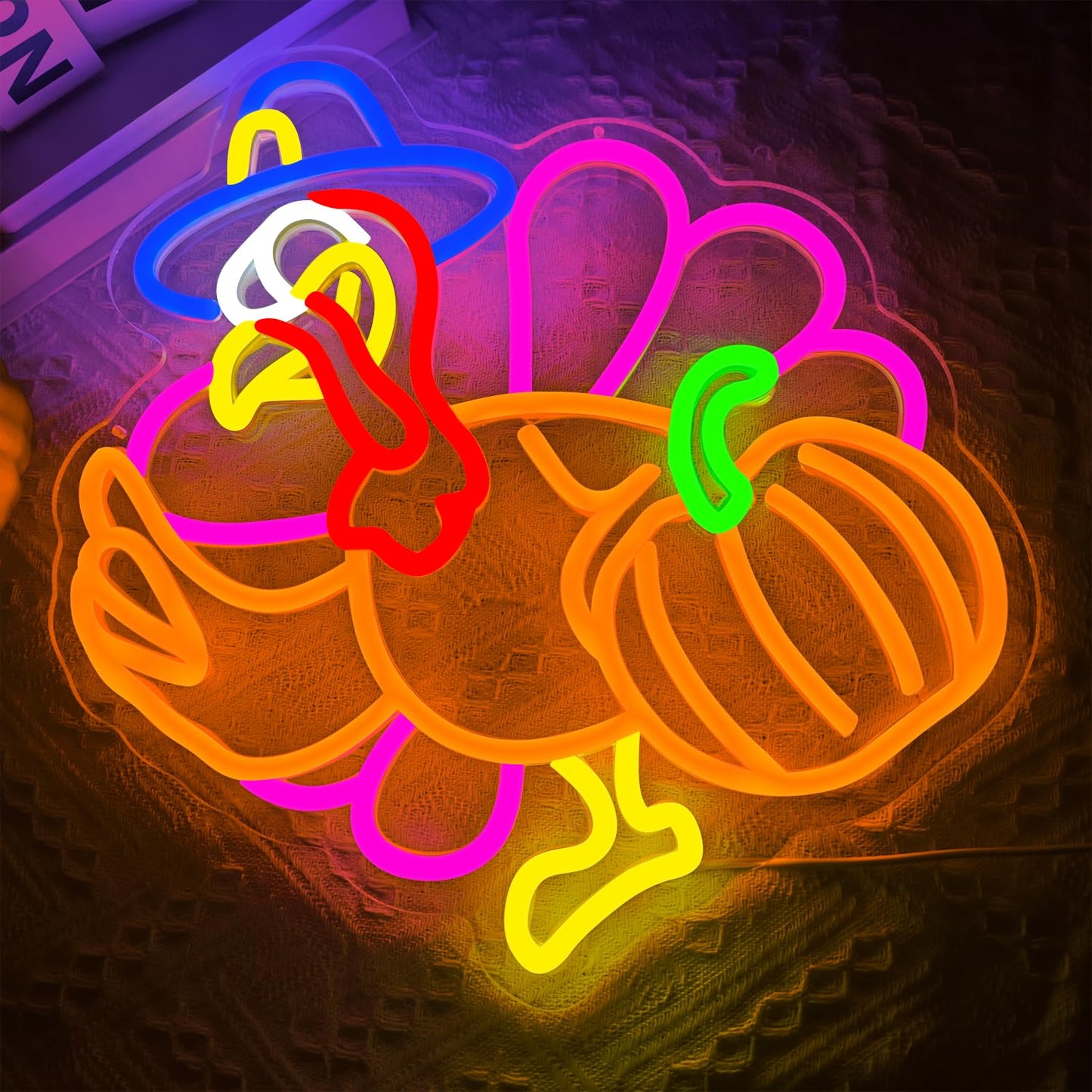 Pumpkin Turkey Neon Sign Dimmable Thanksgiving LED Neon Light Pumpkin Glowing Sign USB Powered Wall Hanging Decoration for Fall Neon Sign Thanksgiving