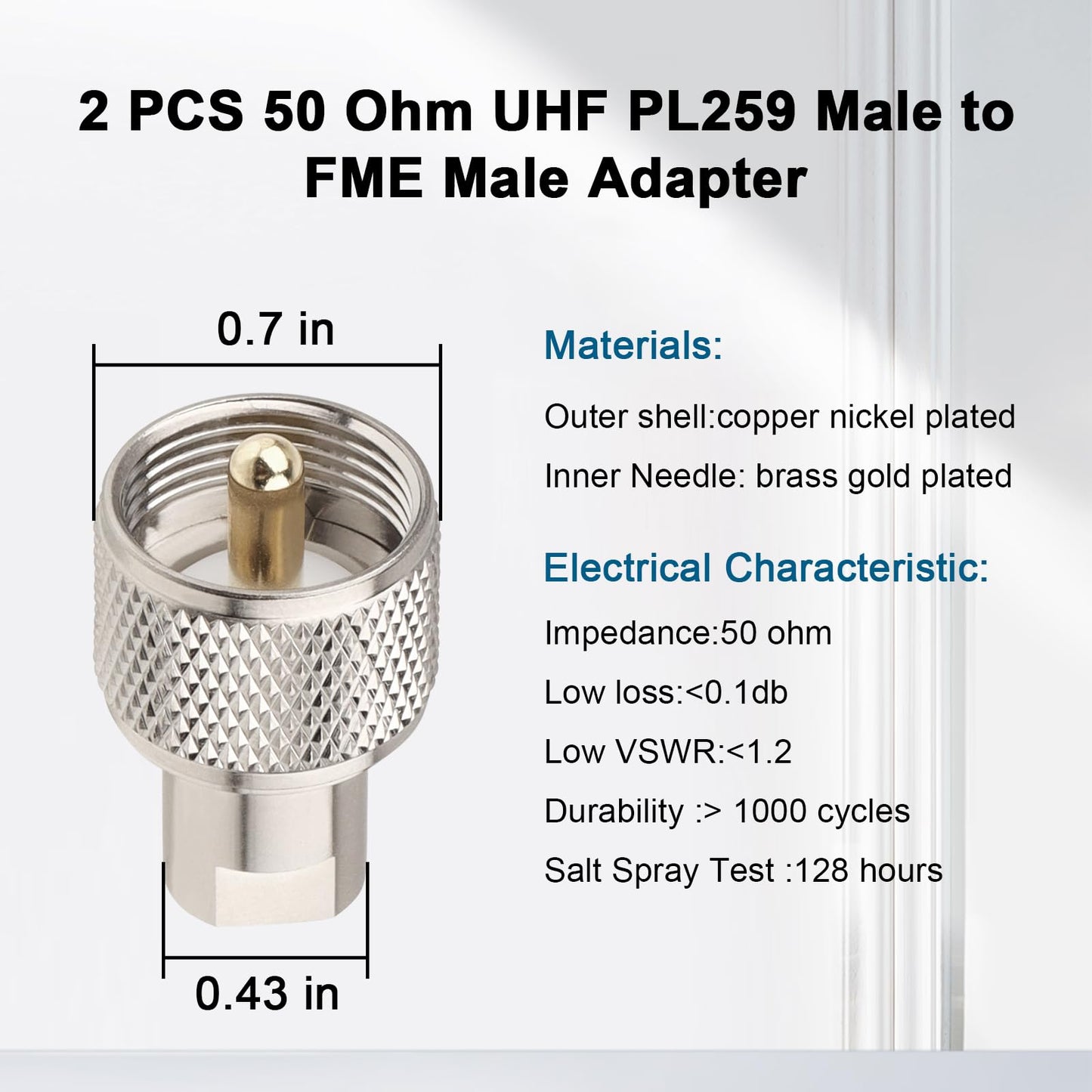 MOOKEERF 2 PCS FME Male to UHF PL-259 Male Adapter Connector Low Loss FME to PL259 Connector for CB Ham Radio Antenna