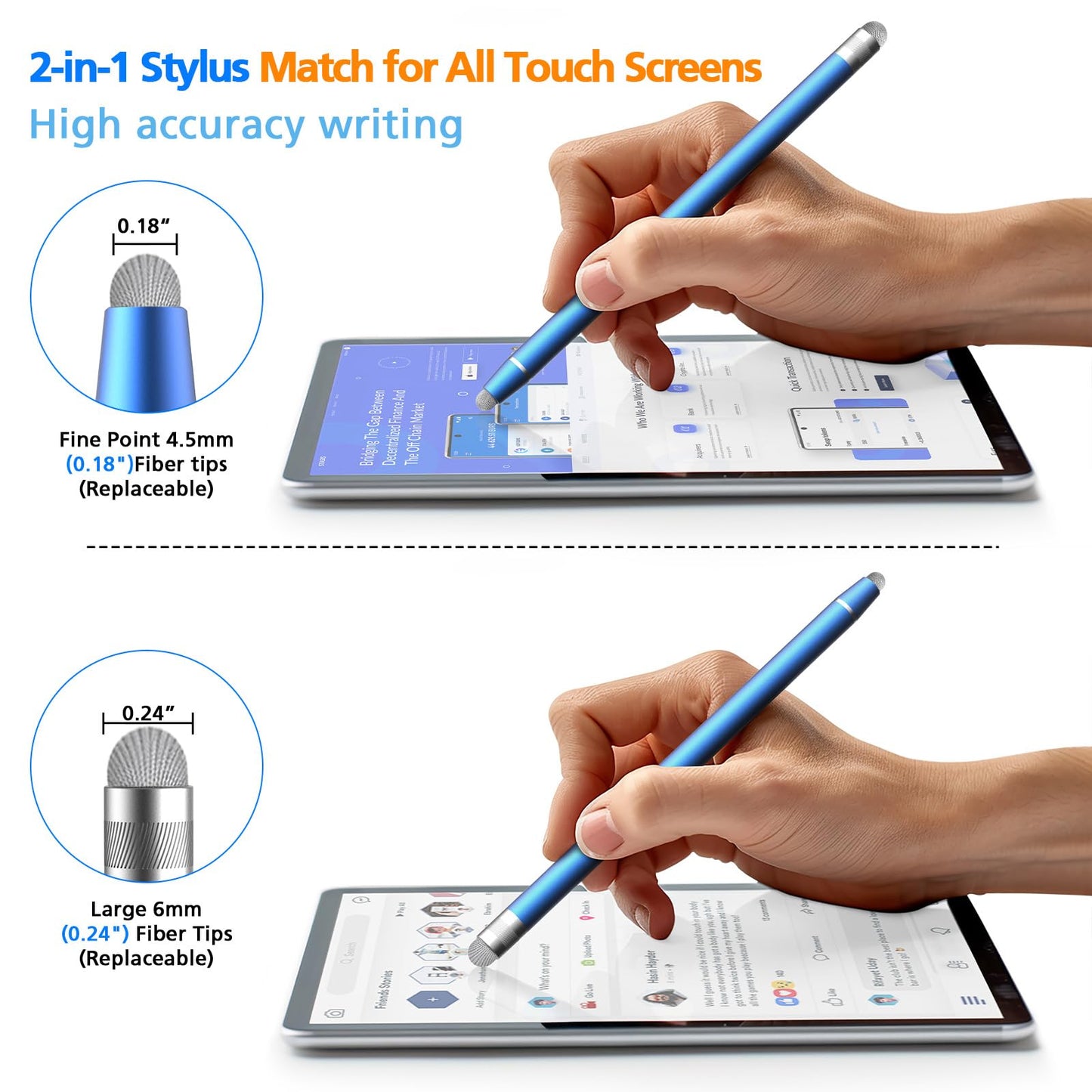 Stylus Pen for Touchscreen, 5 Pack Dual Fiber Stylus, High Sensitivity and Precision, Universal Stylus Pen for Android, Ipad,iPhone, Galaxy Microsoft