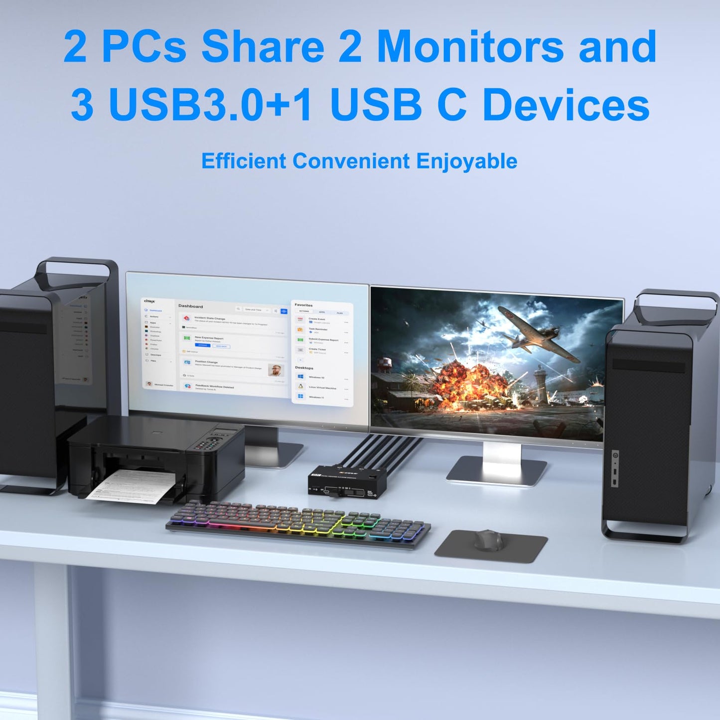 HDMI KVM Switch 2 Computers 2 Monitors, 8K@60Hz/4K@120Hz Dual Monitor KVM Switch for 2 PC Share 2 Monitors and USB3.0 Devices, with USB