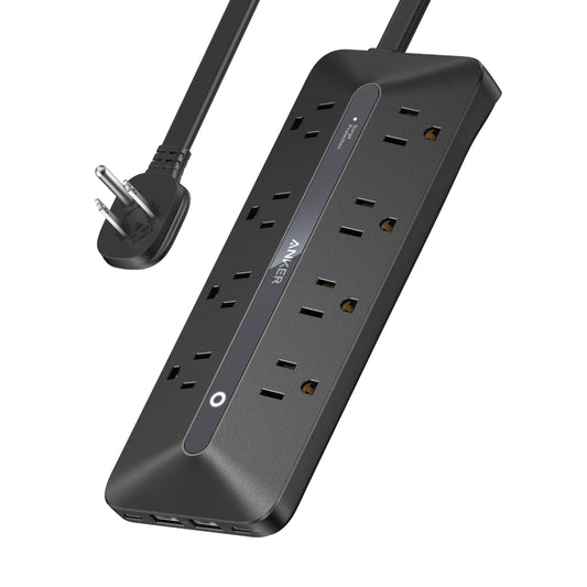 Anker Power Strip with 900J Surge Protector, Flat Plug Extension Cord with Multiple Outlets, 8 AC, 2 USB A & 2 USB C Ports for 35W Max, 5ft Outlet