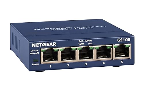 NETGEAR 5-Port Gigabit Ethernet Unmanaged Switch (GS105NA) - Desktop or Wall Mount, and Limited Lifetime Protection