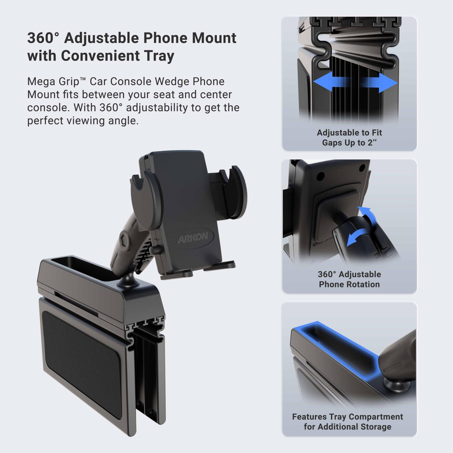ARKON Mounts Car Console Wedge Phone Mount and Holder | Universal Fit | 360° Adjustable Viewing Angle | Compatible with iPhone, Galaxy, Note, Pixel