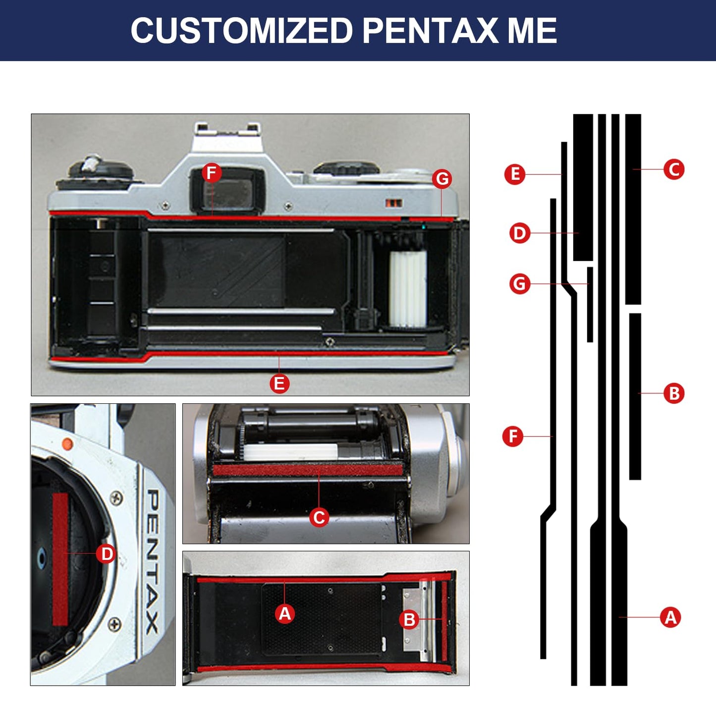 eTone Light Seal Foam Replace Sponge Sheet 3Kits for Pentax ME ME Super MG MV1 Camera