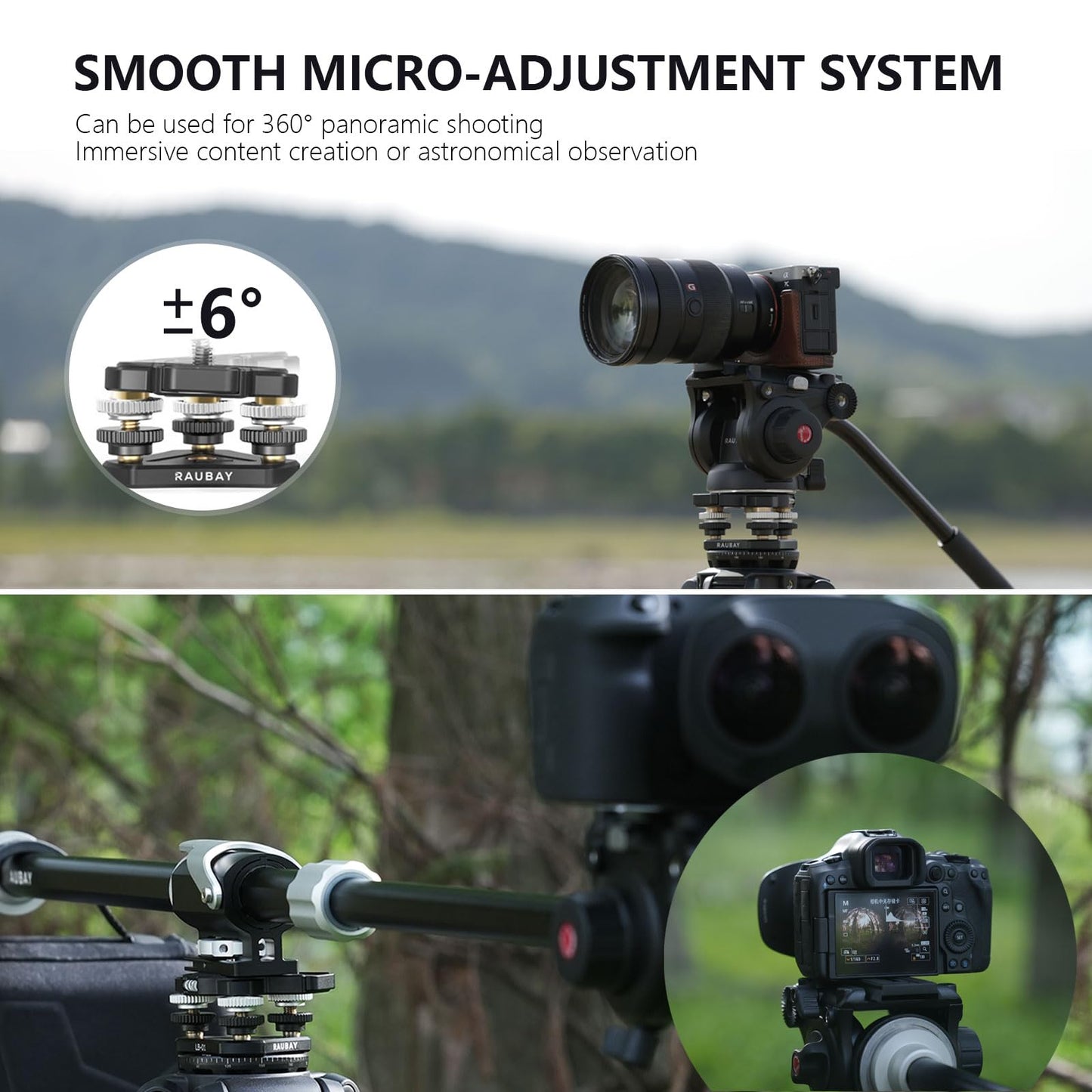 RAUBAY Tripod Leveler Stand for Seestar S50, ±6° Precision Adjustable Leveling Base with Detachable Magnetic Bubble Level, CNC Aluminum 3/8” Mount