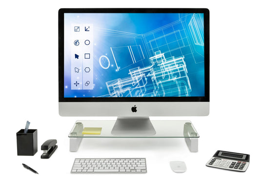Mount-It! Glass Computer Monitor Riser and Laptop Stand | Clear Flat Screen Display Stand, Desktop Shelf and Organizer, Glass and Aluminum