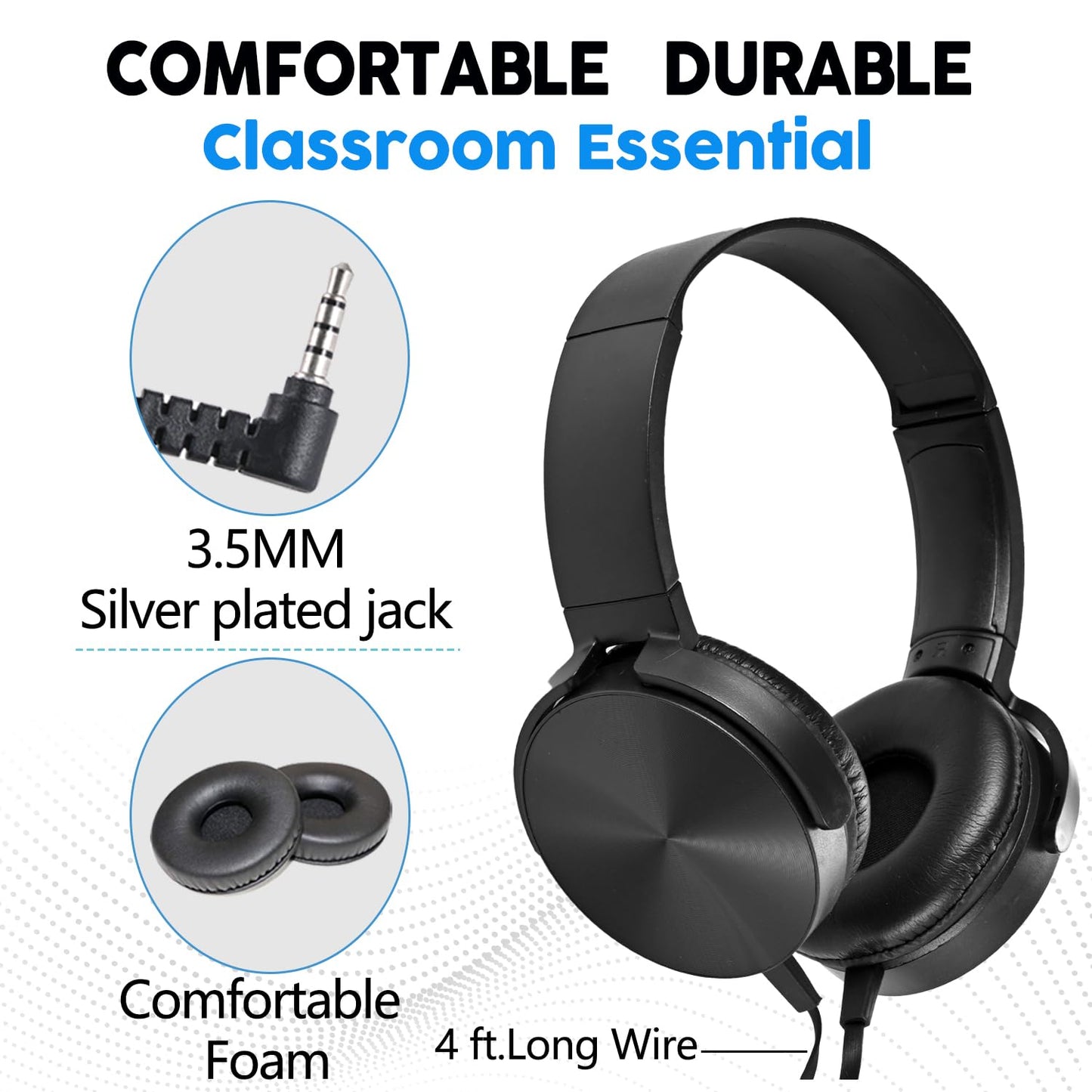 Yoley Classroom Headphones Bulk 10 Pack,Students On Ear Headsets,Comfy Swivel Earphones for Computer,School,Library,Airplane,for Online Learning