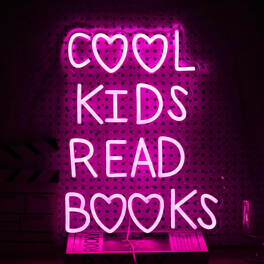 Cool Kids Read Books Neon Sign Dimmable USB Powered Classroom Neon Light for Wall Decor Pink Led Read Books Light Up Sign for Kids Room Reading Room