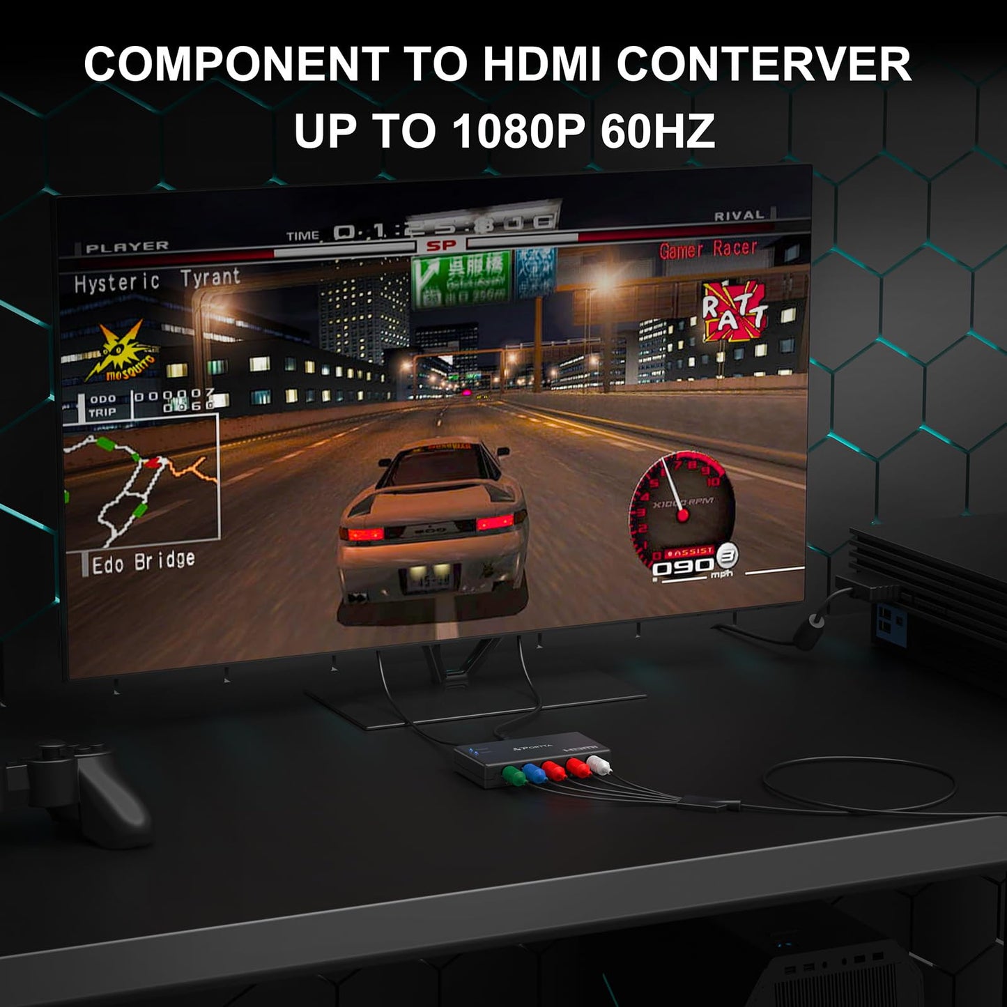 Portta Component to HDMI Converter, YPbPr RGB + R/L Audio to HDMI v1.3 Converter Adapter Support 1080P 2 Channel LPCM for HDTV PS2 PS3 HDVD Player Wii