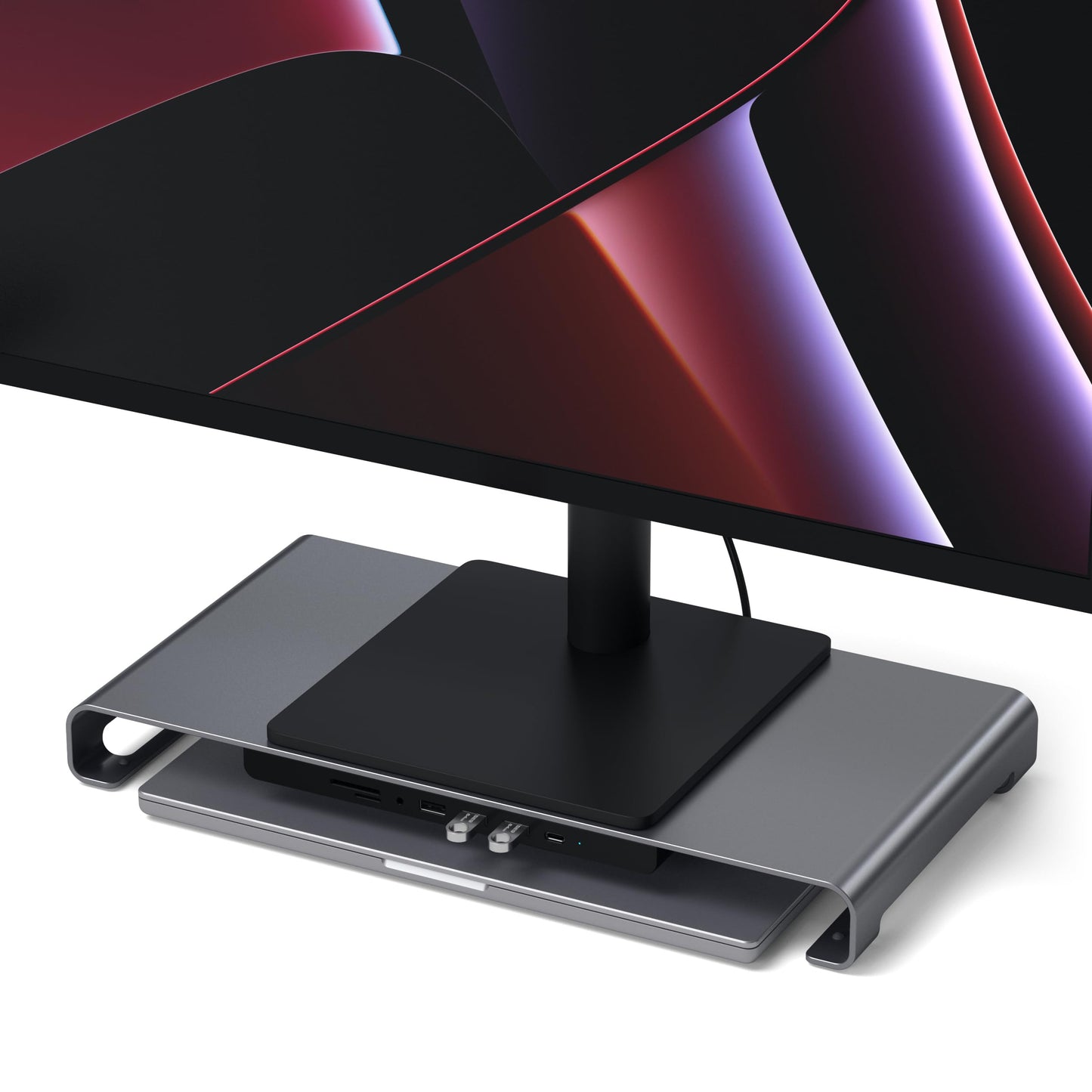 Satechi USB C Hub Monitor Stand for Desk with USB-C Data Port, 3 USB 3.0 Ports, Micro/SD Card Readers, Audio Jack, Computer Monitor Stand for Desktop