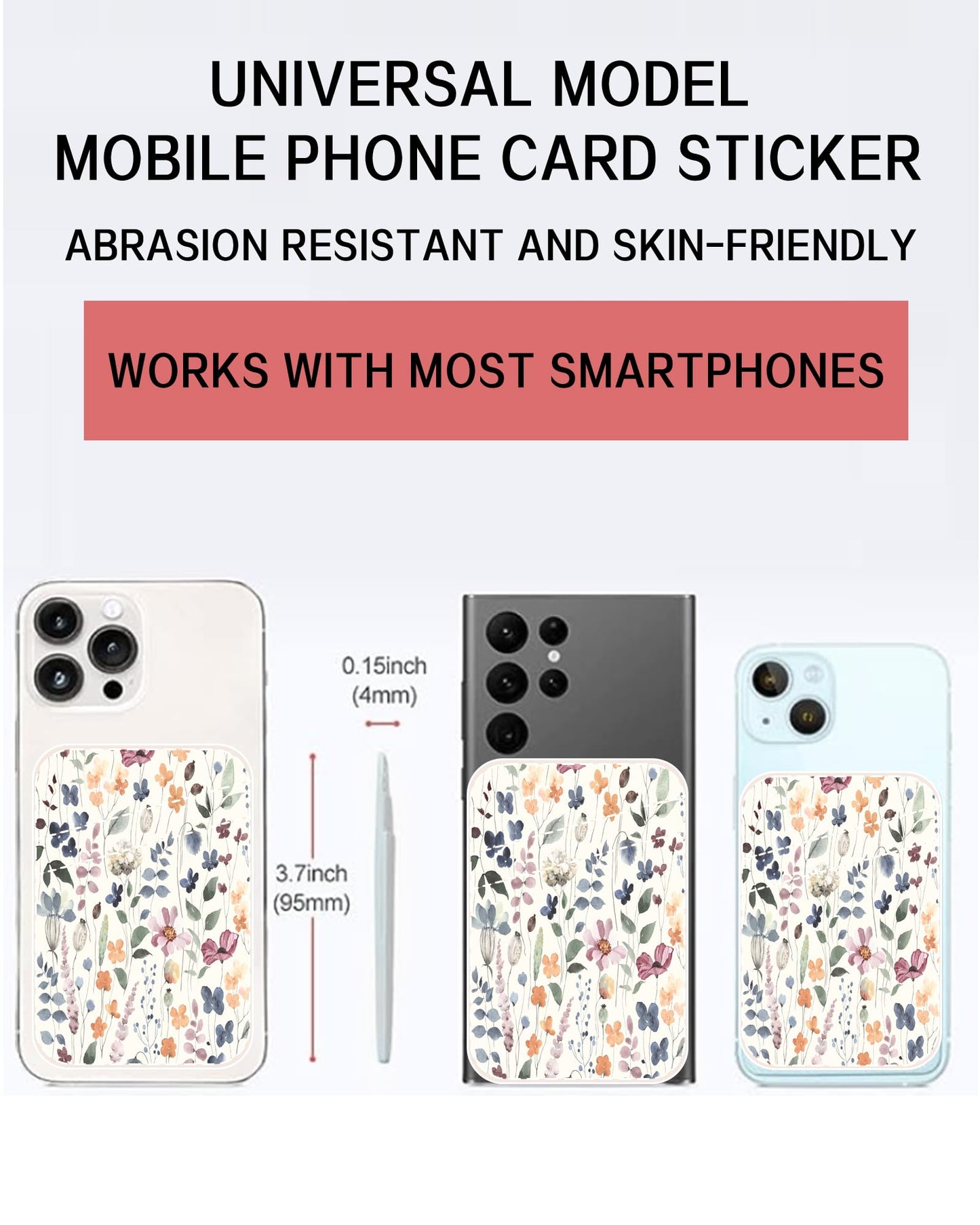 AOHRO Phone Card Holder - Dual Pocket Leather Wallet with Adhesive, Cute Credit Card Holder for Most Phones - Colorful Boho Leaf