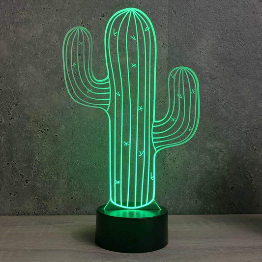 Jinnwell 3D Cactus Flower Night Light Lamp Illusion Led 7 Color Changing Touch Switch Table Desk Decoration Lamps Gift with Acrylic Flat ABS Base USB