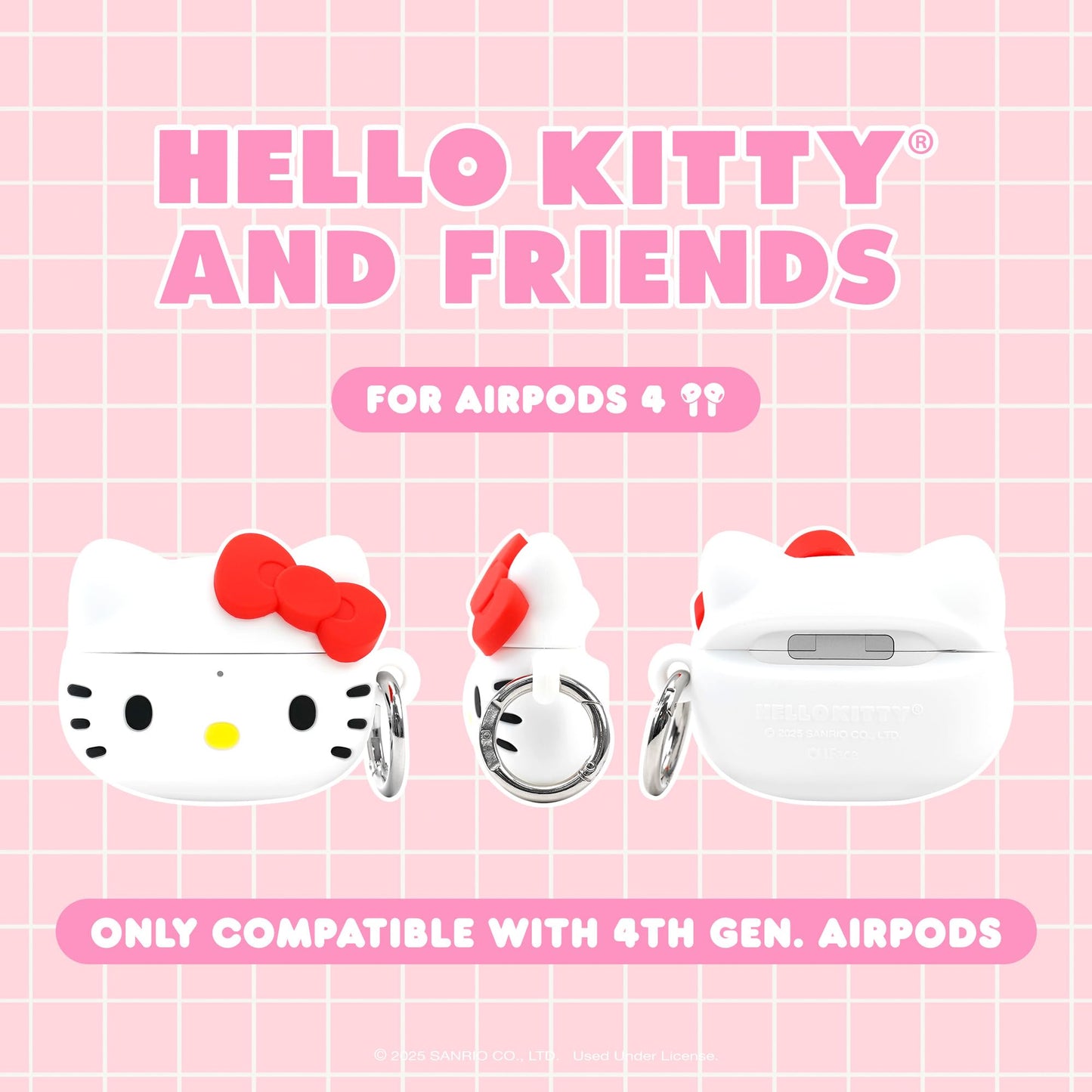 iFace Sanrio Case Compatible with AirPods 4th gen [Hello Kitty and Friends] - Cute Silicone Protective Cover [Carabiner Clip Included] [Wireless
