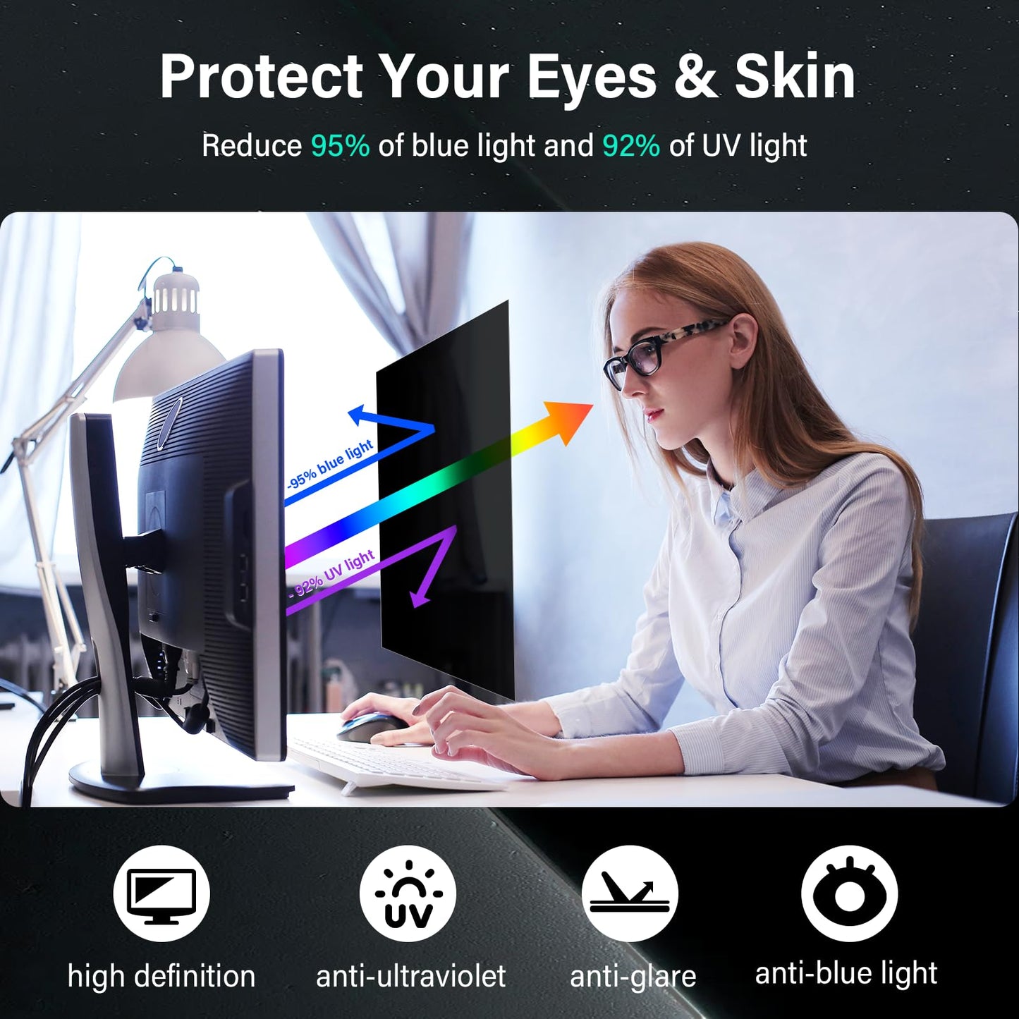 Mao Yeye [2 Pack] 27 Inch Computer Privacy Screen for 16:9 Aspect Ratio Widescreen Monitor, Eye Protection Anti Glare Blue Light Computer Monitor