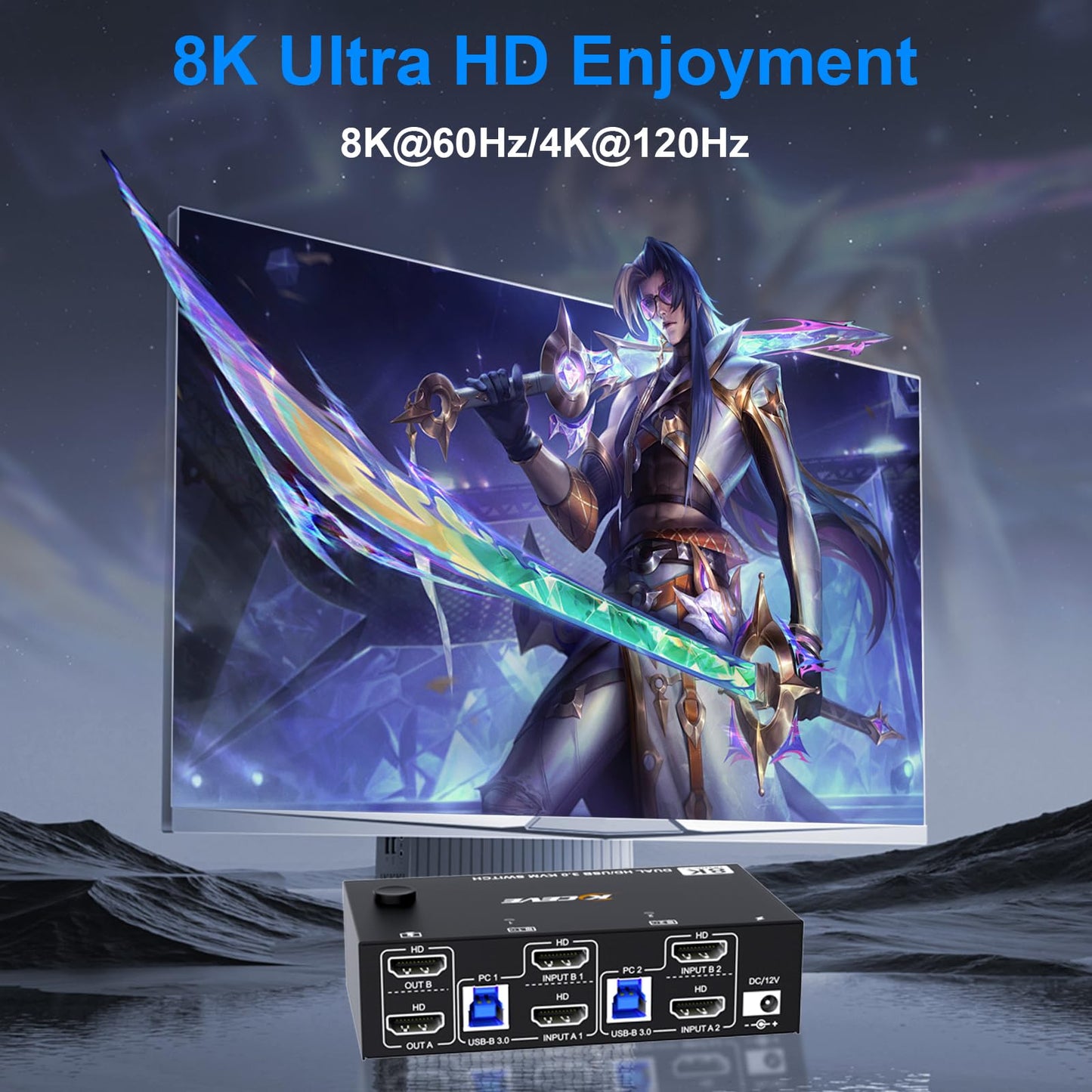 HDMI KVM Switch 2 Computers 2 Monitors, 8K@60Hz/4K@120Hz Dual Monitor KVM Switch for 2 PC Share 2 Monitors and USB3.0 Devices, with USB