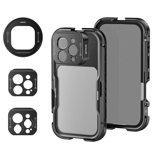 NEEWER 16 Pro Cage, Quick Release Video Rig Phone Stabilizer Compatible with iPhone 16 Pro with 67mm Filter Adapter, 17mm Lens Backplate, T Mount Lens