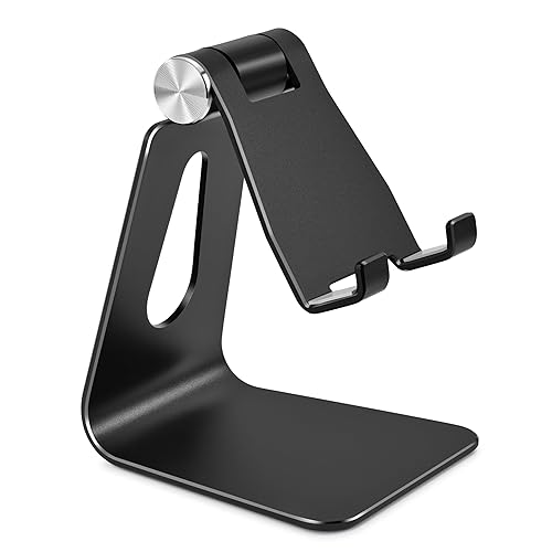 Bidponds Adjustable Aluminum Alloy Cell Phone Stand,Desktop Metal Phone Holder,Smartphone Cradle,Black