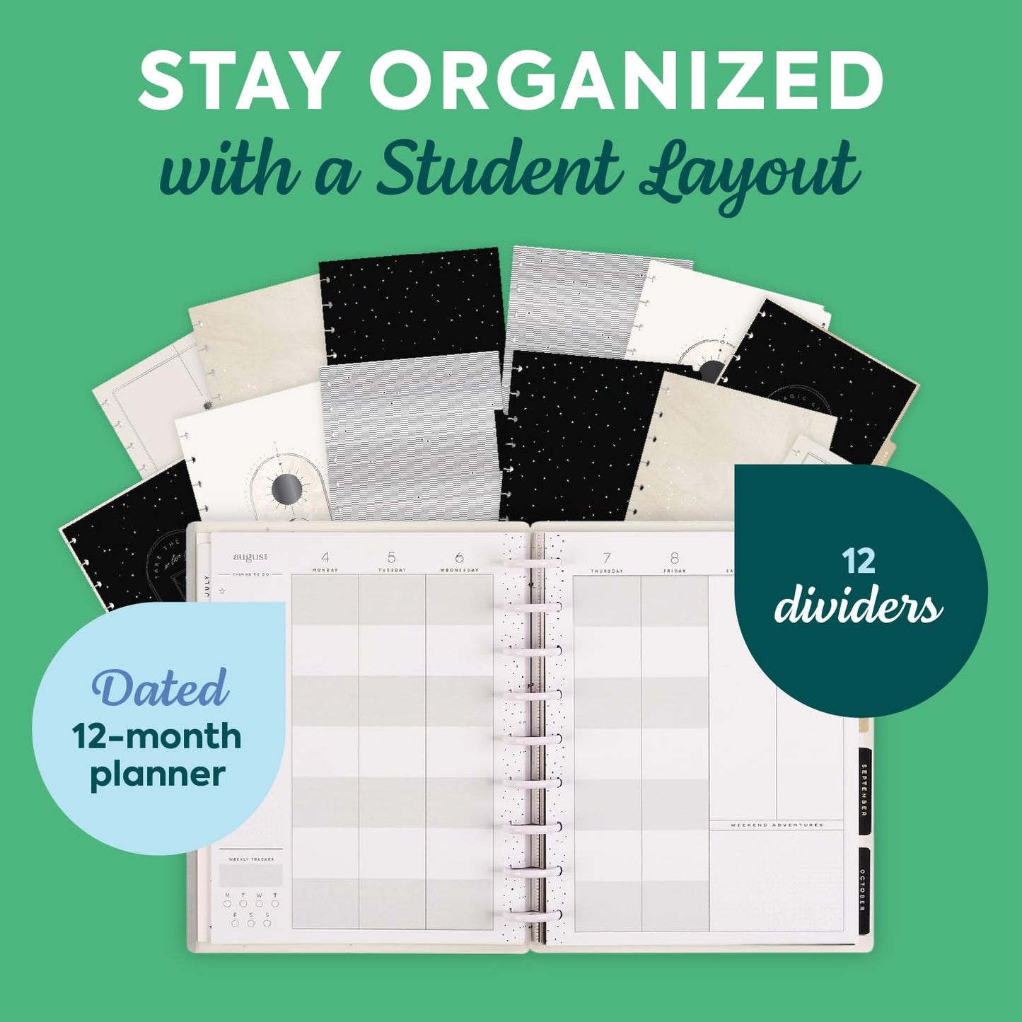 Happy Planner Disc-Bound 12-Month July 2025-June 2026 Planner with 3 Extra Months, Classic Size, Student Layout, Painted Gradients