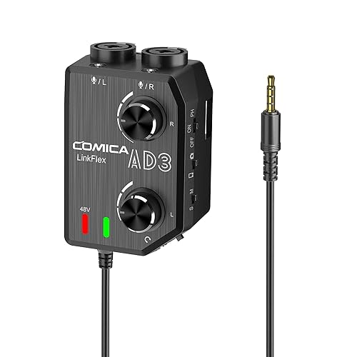 Comica LINKFLEX AD3 Dual-channels XLR/6.35mm/3.5mm Audio Preamp Mixer with Support 48V Phantom Power, Mono/Stereo Output, Guitar Audio Interface for