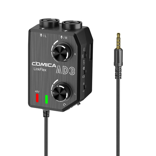 Comica LINKFLEX AD3 Dual-channels XLR/6.35mm/3.5mm Audio Preamp Mixer with Support 48V Phantom Power, Mono/Stereo Output, Guitar Audio Interface for